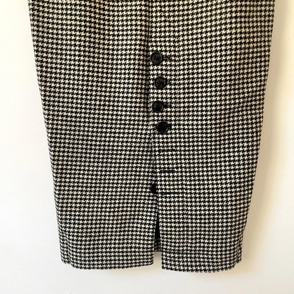 Vintage Houndstooth High Waist Midi Pencil Skirt XS-S Academia Parisian Tailored